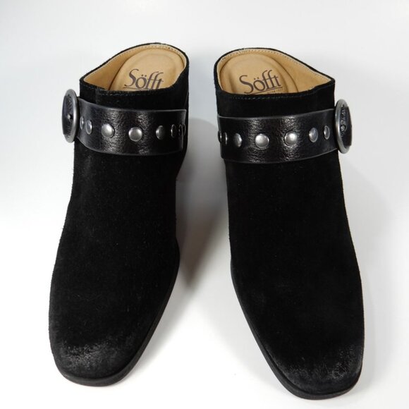Sofft Corey Comfort Belted Mule CLOGS Size 7 Black Suede Biker Western NEW - Picture 6 of 12